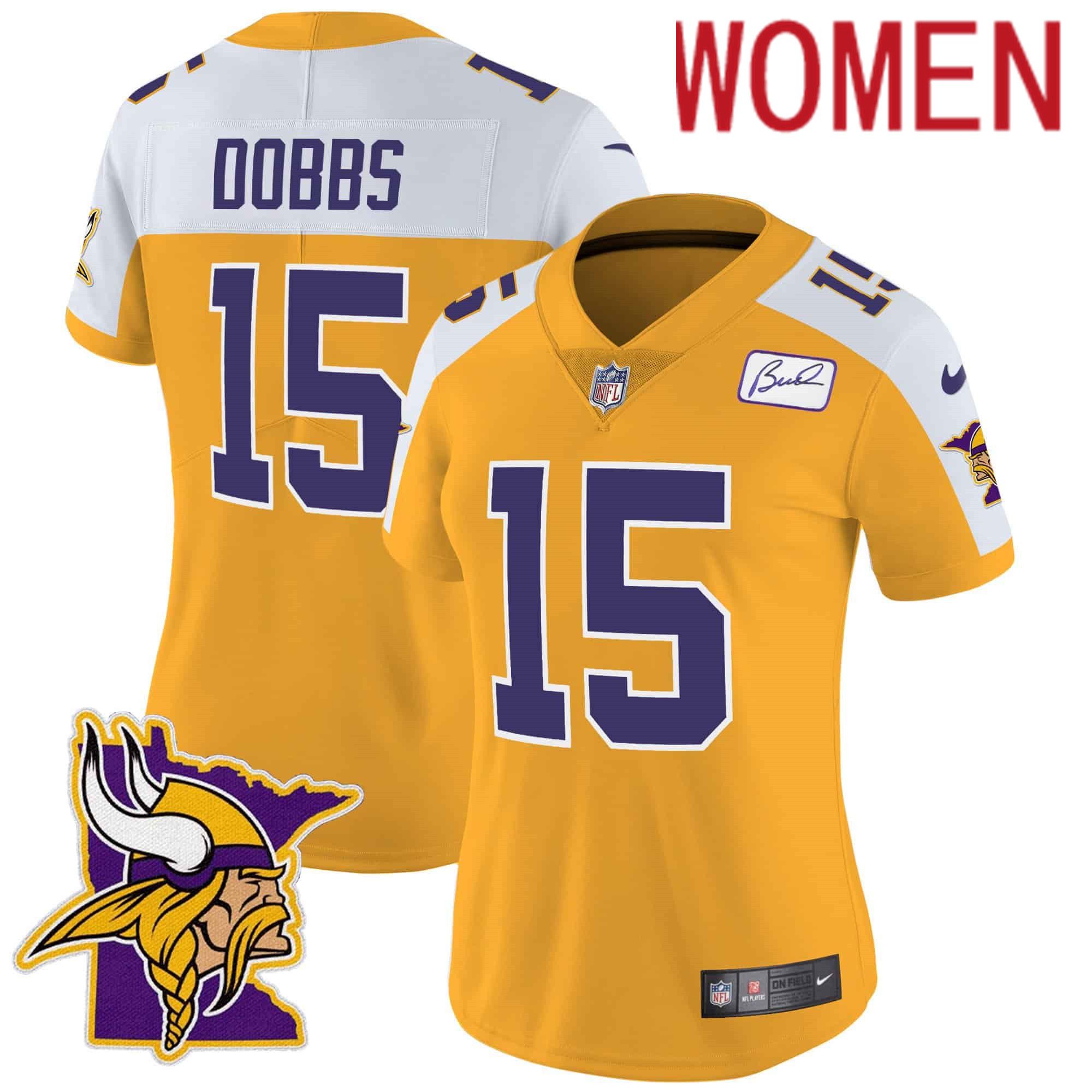 Women Minnesota Vikings #15 Dobbs Yellow 2024 Nike Prince Vapor Limited NFL Jersey style 1